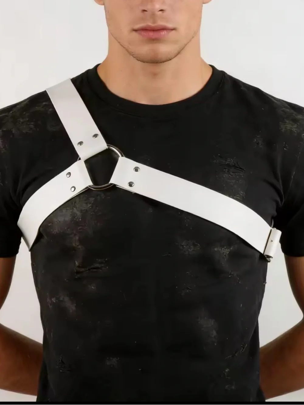 White Leather Chest Harness Strap for Men - New